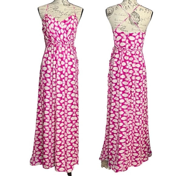 Shoshanna Silk gown maxi dress pink white watercolor polka dots size 4